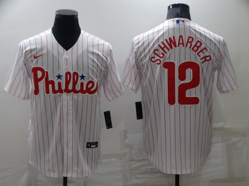 Men Philadelphia Phillies #12 Schwarber Red Strip Game 2022 Nike MLB Jersey